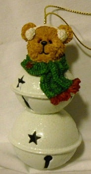 JINGLE BELL BEAR-BOYDS BEARS WHITE RESIN ORNAMENT #257201 *