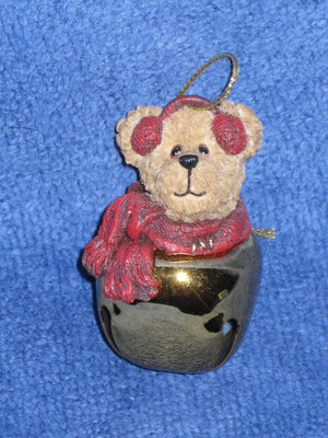 Gold Bear on Jingle Bell-Boyds Bears Bearstone Ornament #99017-VRSN-1 *
