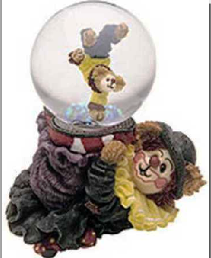 Ridley with Riley...Balancing Act-Boyds Bears Clown Bearstone #270559 Musical Water Globe